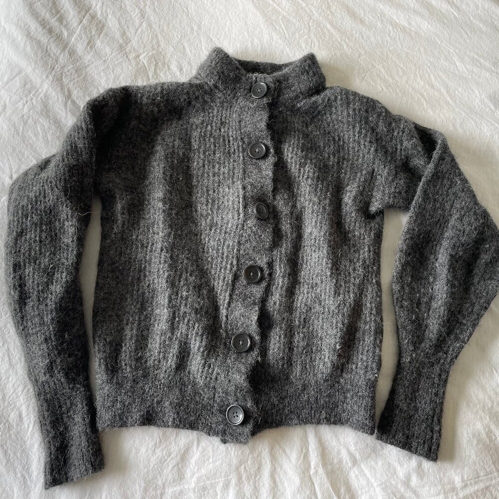 Everlane Charcoal Gray Button-Front Wool Blend Cardigan